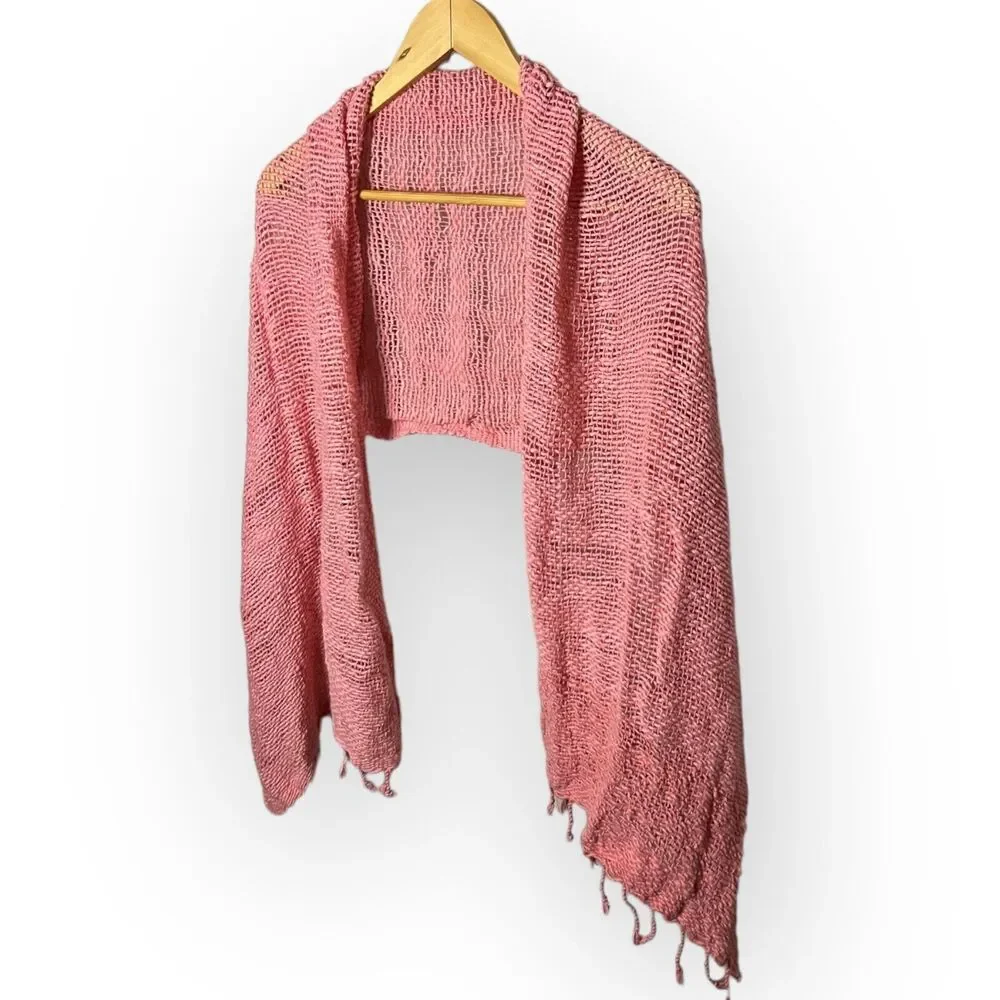Vance Kitira Women's Woven Pink Cotton Scarf Shawl Wrap With Fringe One Size